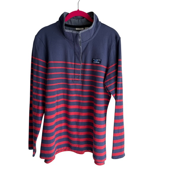 L.L. BEAN Red Blue Striped‎ Cotton Ladies Rugby Long Sleeve Pullover, L - Picture 1 of 6